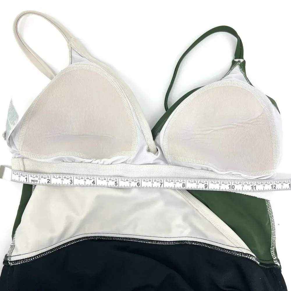 Kona Sol Color Block One Piece Adjustable Strap Bathing Suit Built in Bra Size M
